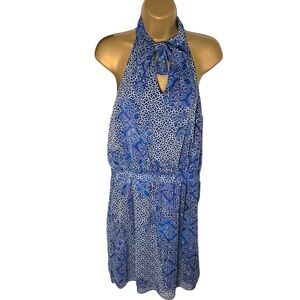 Banana Republic Factory Halter Tie Neck Mini Dress Tie Neck Boho Print Blue 4